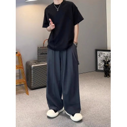 NY潮牌男士夏季薄款褲子2025年新款冰絲速乾濶腿褲寬松直筒休閒褲