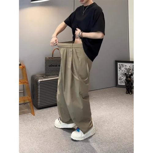 NY潮牌男士夏季薄款褲子2025年新款冰絲速乾濶腿褲寬松直筒休閒褲