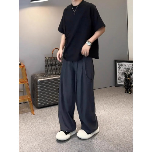 NY潮牌男士夏季薄款褲子2025年新款冰絲速乾濶腿褲寬松直筒休閒褲