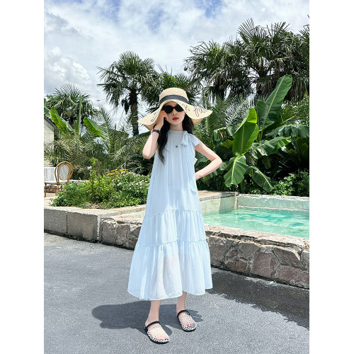 女童連衣裙夏季2025新款洋氣兒童雪紡沙灘長裙中大童女孩過膝裙子