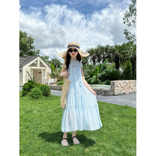 女童連衣裙夏季2025新款洋氣兒童雪紡沙灘長裙中大童女孩過膝裙子