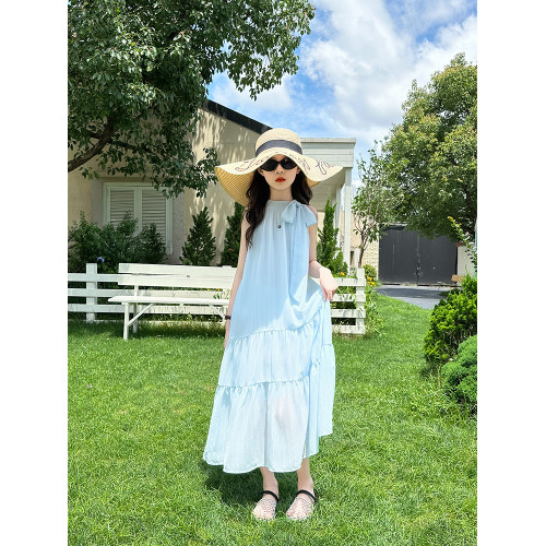 女童連衣裙夏季2025新款洋氣兒童雪紡沙灘長裙中大童女孩過膝裙子