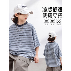 男童短袖t恤2025新款兒童夏季薄款男孩夏裝大童純棉條紋體恤a0246