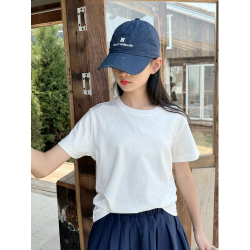 高級兒童夏季短袖女童小白T正肩袖純白色t恤中大童透氣吸汗休閒