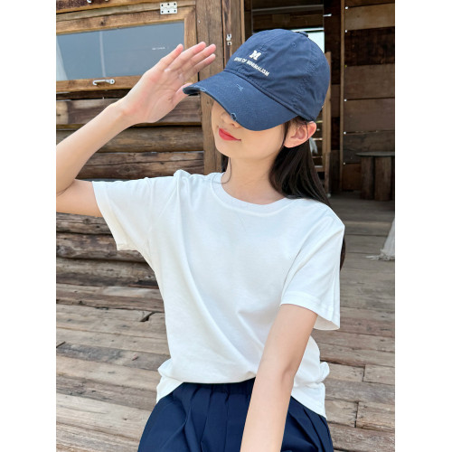 高級兒童夏季短袖女童小白T正肩袖純白色t恤中大童透氣吸汗休閒