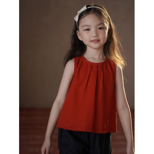 哈齒童裝夏季薄款兒童紅色背心休閒寬松上衣女童襯衫女孩打底衫