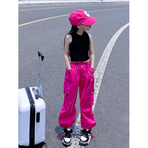 女童韓版工裝褲2025秋季新款中大童休閒百搭寬松束腳高腰炸街長褲