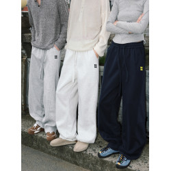 MANYSTON美式高街黑色濶腿褲男春秋季小衆設計感寬松百搭休閒褲子