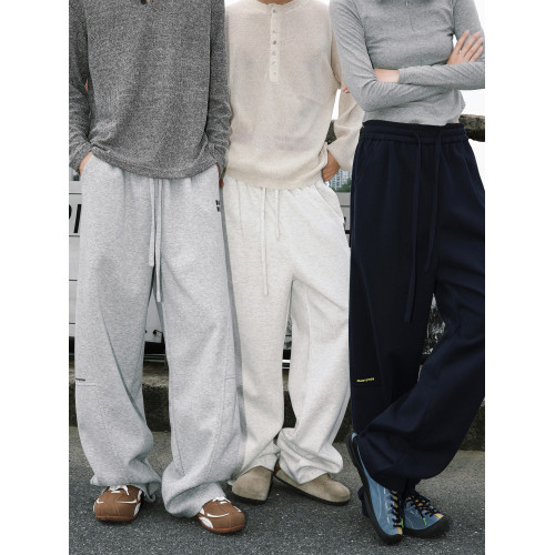 MANYSTON美式高街黑色濶腿褲男春秋季小衆設計感寬松百搭休閒褲子