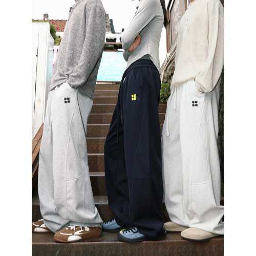 MANYSTON美式高街黑色濶腿褲男春秋季小衆設計感寬松百搭休閒褲子