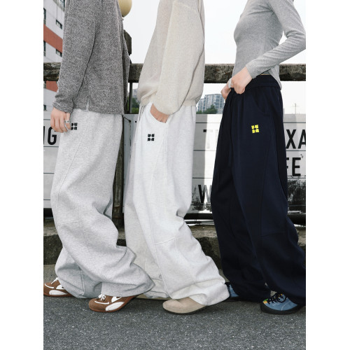 MANYSTON美式高街黑色濶腿褲男春秋季小衆設計感寬松百搭休閒褲子