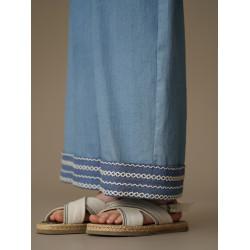 哈齒童裝夏季兒童休閒長褲女童牛仔褲簡約設計感中大童防蚊褲全棉