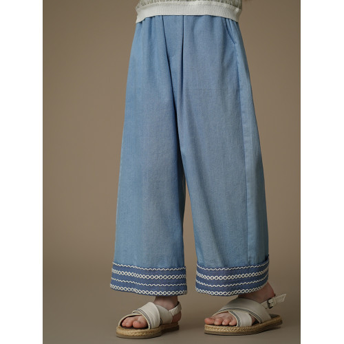 哈齒童裝夏季兒童休閒長褲女童牛仔褲簡約設計感中大童防蚊褲全棉