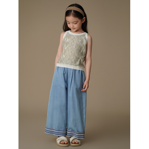 哈齒童裝夏季兒童休閒長褲女童牛仔褲簡約設計感中大童防蚊褲全棉