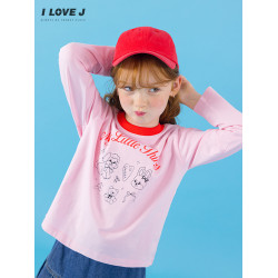 ILOVEJ韓國童裝2025秋季新款女童純棉T恤撞色卡通印花上衣JXFTO21