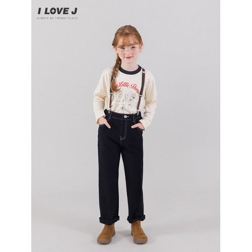 ILOVEJ韓國童裝2025秋季新款女童純棉T恤撞色卡通印花上衣JXFTO21