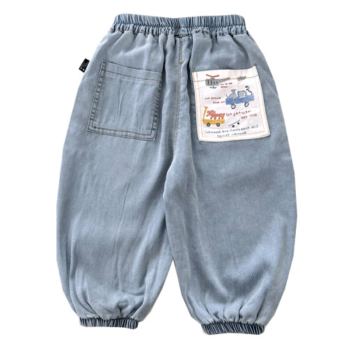 男童天絲軟牛仔褲夏季兒童輕薄褲子寶寶長褲運動褲小童寬松防蚊褲