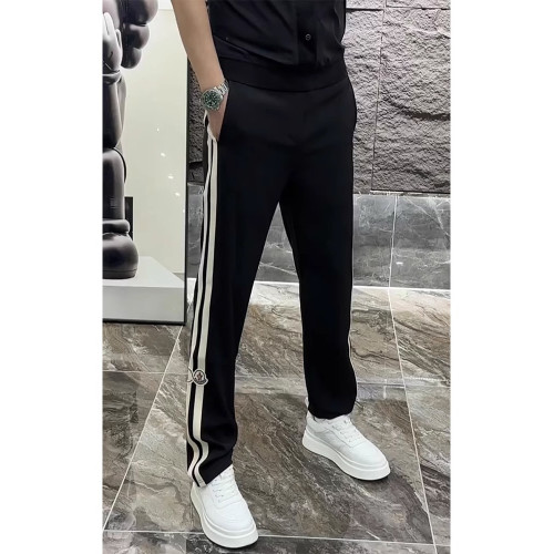 條紋運動衛褲男款潮牌夏季薄款百搭濶腿褲新款彈力時尚直筒休閒褲