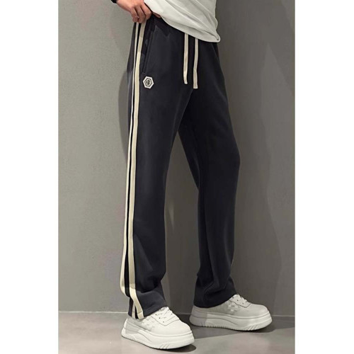 條紋運動衛褲男款潮牌夏季薄款百搭濶腿褲新款彈力時尚直筒休閒褲