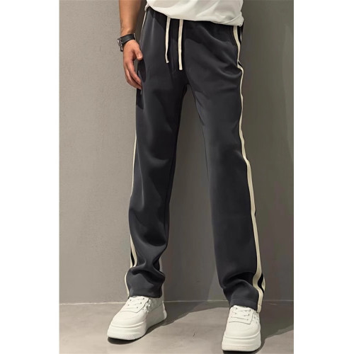 條紋運動衛褲男款潮牌夏季薄款百搭濶腿褲新款彈力時尚直筒休閒褲