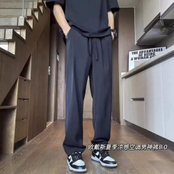 歐戴斯2025年夏季新款冰絲涼感薄款休閒褲男寬松直筒濶腿褲長褲子