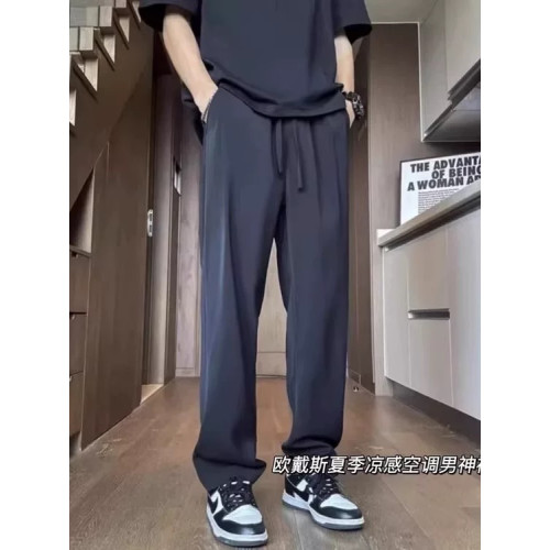 歐戴斯2025年夏季新款冰絲涼感薄款休閒褲男寬松直筒濶腿褲長褲子