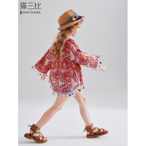 度假女童防曬衫薄款夏季沙灘拍照開衫外搭民族風波西米亞兒童外套