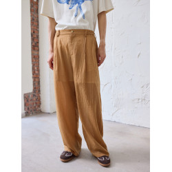 原創設計師休閒長褲男夏輕薄直筒濶腿褲寬松垂感棉質復古褶皺肌理