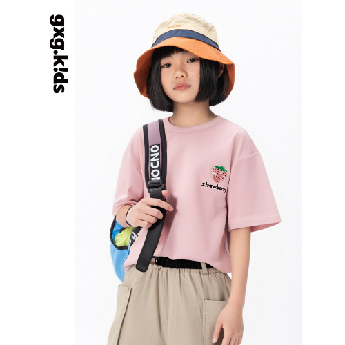 gxgkids童裝兒童短袖T恤夏裝新款女童粉色草莓印花女孩上衣寬松