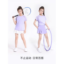 萌格格女童半身裙速乾網球裙兒童白色運動短裙內置安全褲百褶裙