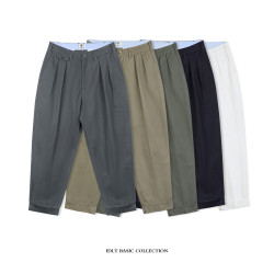 IDLT 錐形休閒褲 高品質雙褶濶腿褲寬松男卡其褲日本簡約cityboy