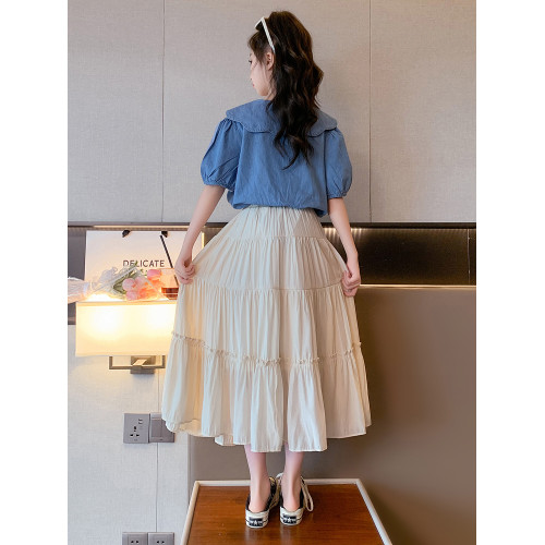 女童連衣裙夏季2025新款大童洋氣網紅夏裝牛仔上衣半身裙兩件套潮