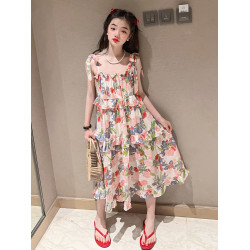 女童吊帶連衣裙夏裝海邊度假沙灘裙洋氣大童網紅夏季兒童碎花裙子