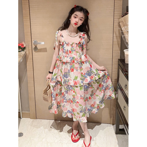 女童吊帶連衣裙夏裝海邊度假沙灘裙洋氣大童網紅夏季兒童碎花裙子