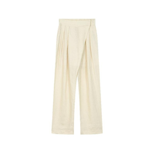 SAME FLOW 日系垂感寬松褶皺拖地亞麻長褲高腰直筒顯瘦休閒濶腿褲