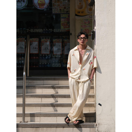 SAME FLOW 日系垂感寬松褶皺拖地亞麻長褲高腰直筒顯瘦休閒濶腿褲