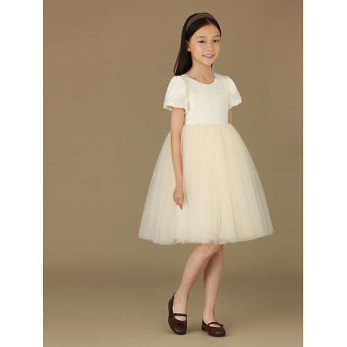 哈齒童裝春夏女童白色演出禮服裙中大童紗裙生日公主裙短袖連衣裙