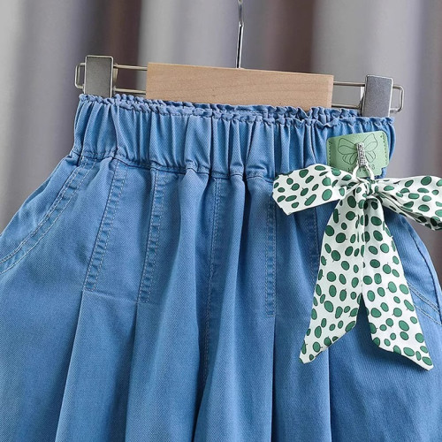 女童短褲夏季外穿2025新款洋氣女孩薄款牛仔五分褲兒童天絲裙褲子