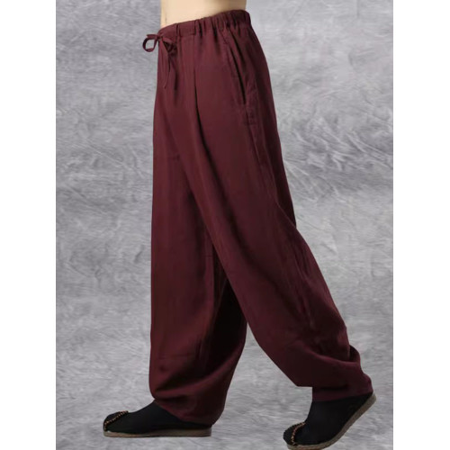 春夏季復古彿系亞麻男褲風寬松大碼胖子燈籠褲禪修棉麻濶腿褲