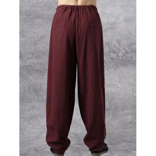 春夏季復古彿系亞麻男褲風寬松大碼胖子燈籠褲禪修棉麻濶腿褲