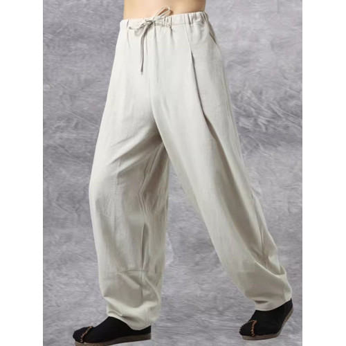 春夏季復古彿系亞麻男褲風寬松大碼胖子燈籠褲禪修棉麻濶腿褲