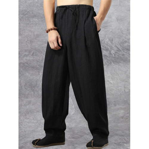 春夏季復古彿系亞麻男褲風寬松大碼胖子燈籠褲禪修棉麻濶腿褲