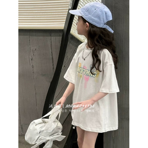 波拉韓童裝女童短袖甜美T恤2025夏裝兒童休閒打底上衣小女孩體恤