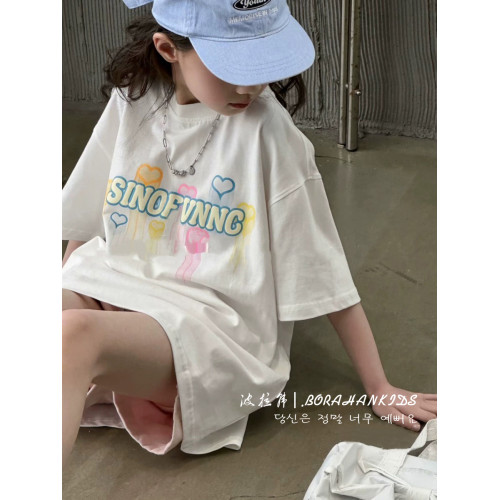 波拉韓童裝女童短袖甜美T恤2025夏裝兒童休閒打底上衣小女孩體恤