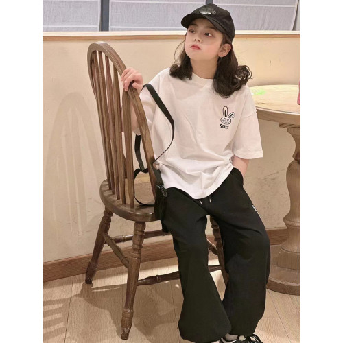 波拉韓童裝女童短袖2025夏裝兒童寬松圓領T恤洋氣純棉上衣t韓版