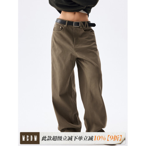 MEDM M形褲袢休閒長褲夏季美式潮牌設計感街頭復古寬松垂感濶腿褲