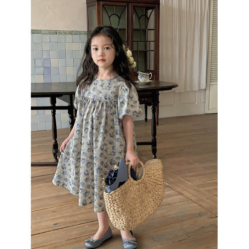 韓國2024夏季新款女童連衣裙韓版洋氣裙子兒童女孩夏裝碎花公主裙