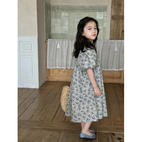 韓國2024夏季新款女童連衣裙韓版洋氣裙子兒童女孩夏裝碎花公主裙