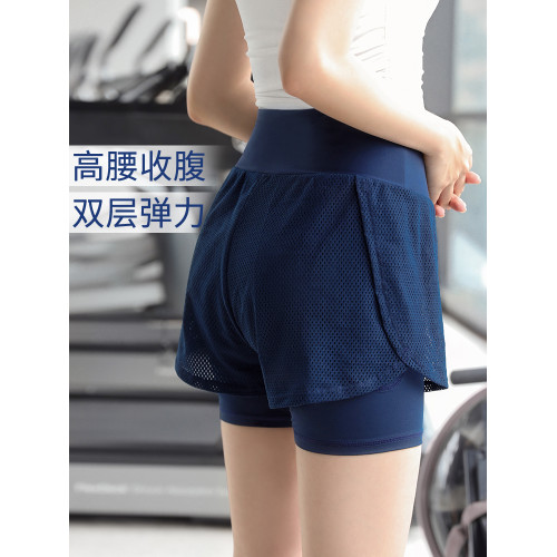 SULELIAN高腰健身短褲女防走光假兩件運動褲彈力速乾跑步瑜伽褲