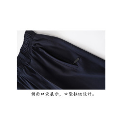中老年男士薄款真絲長褲夏季休閒寬松直筒褲桑蠶絲高腰深襠濶腿褲
